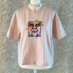 Obey Graphic T-Shirt Light Pink Oversized Streetwear Casual Skater Size S